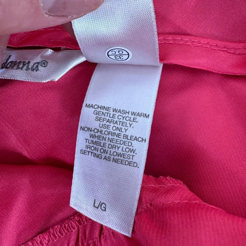 Adonna Women's L G Pink Satin Tie Front Chemise‎ Nightgown Dress Slip